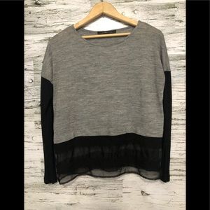 Zara Long sleeve top with embellished sheer hem